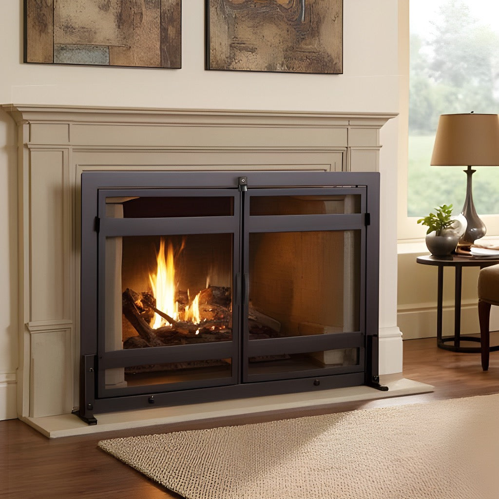 UniFlame Black Wrought Iron 41 In. W Curved Single-Panel Steel Frame Fireplace Screen S-1042 - The Home Depot