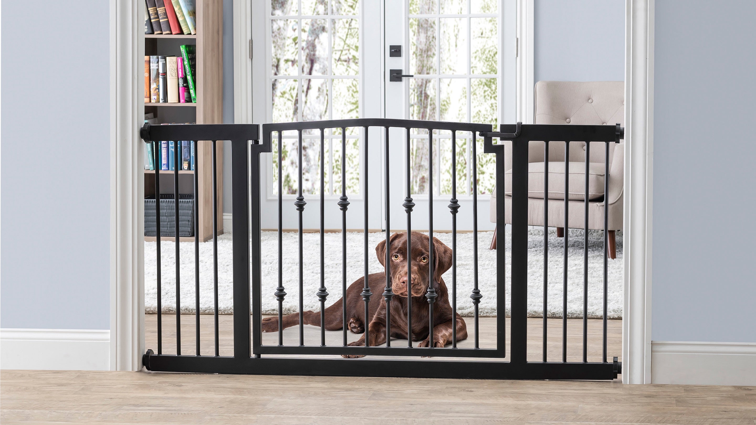 Stylish 60 Inch Wide Dog Gate Sturdy 5 Ft Long Pet Gate. Indoor Outdoor Use. Tall Short Pressure Mounted and Freestanding NMN Designs Tagged White