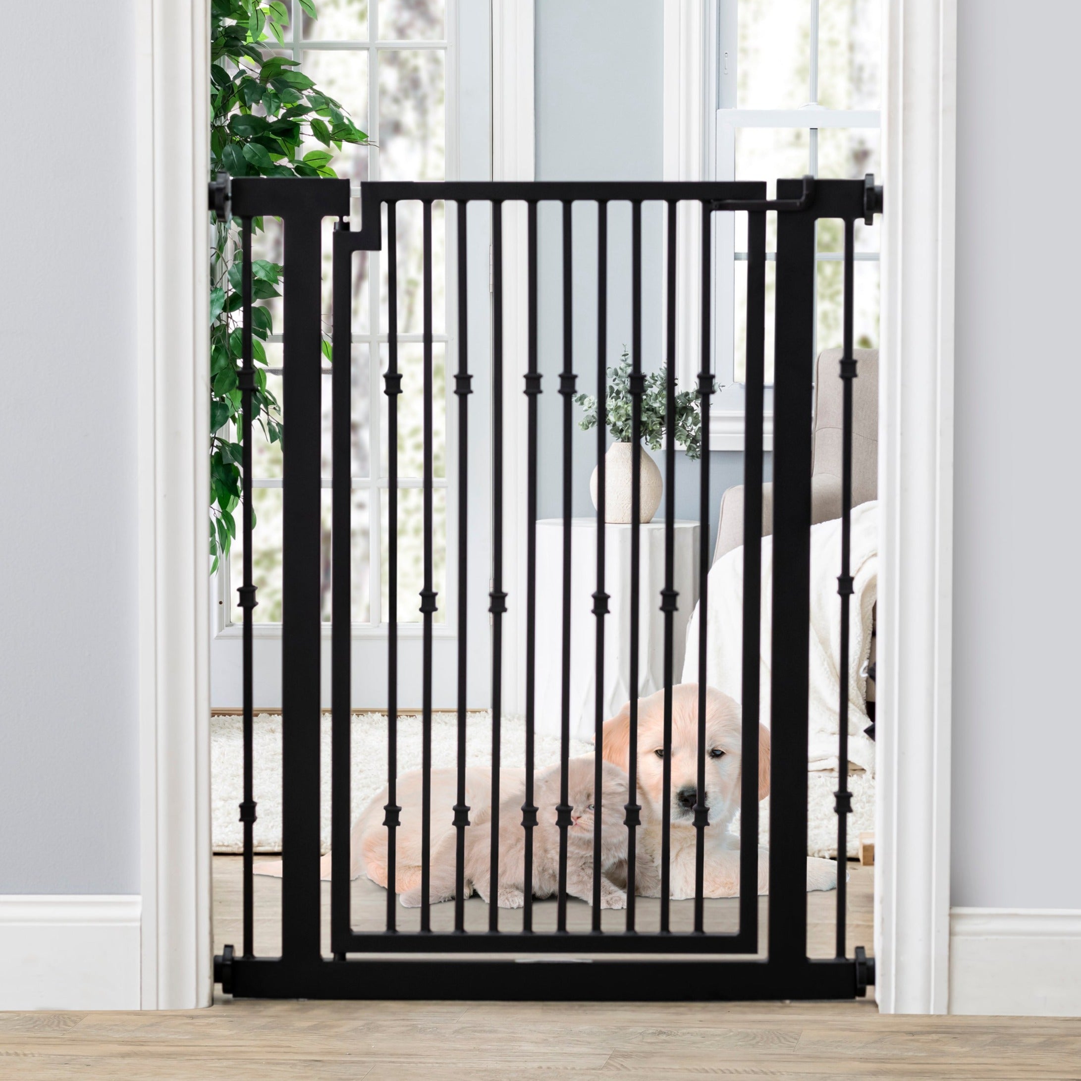 42" Extra Tall Heavy Duty Pet Gate w/ Door. Large Dogs, Cats. 34" 60" Extra Wide. Wrought Iron