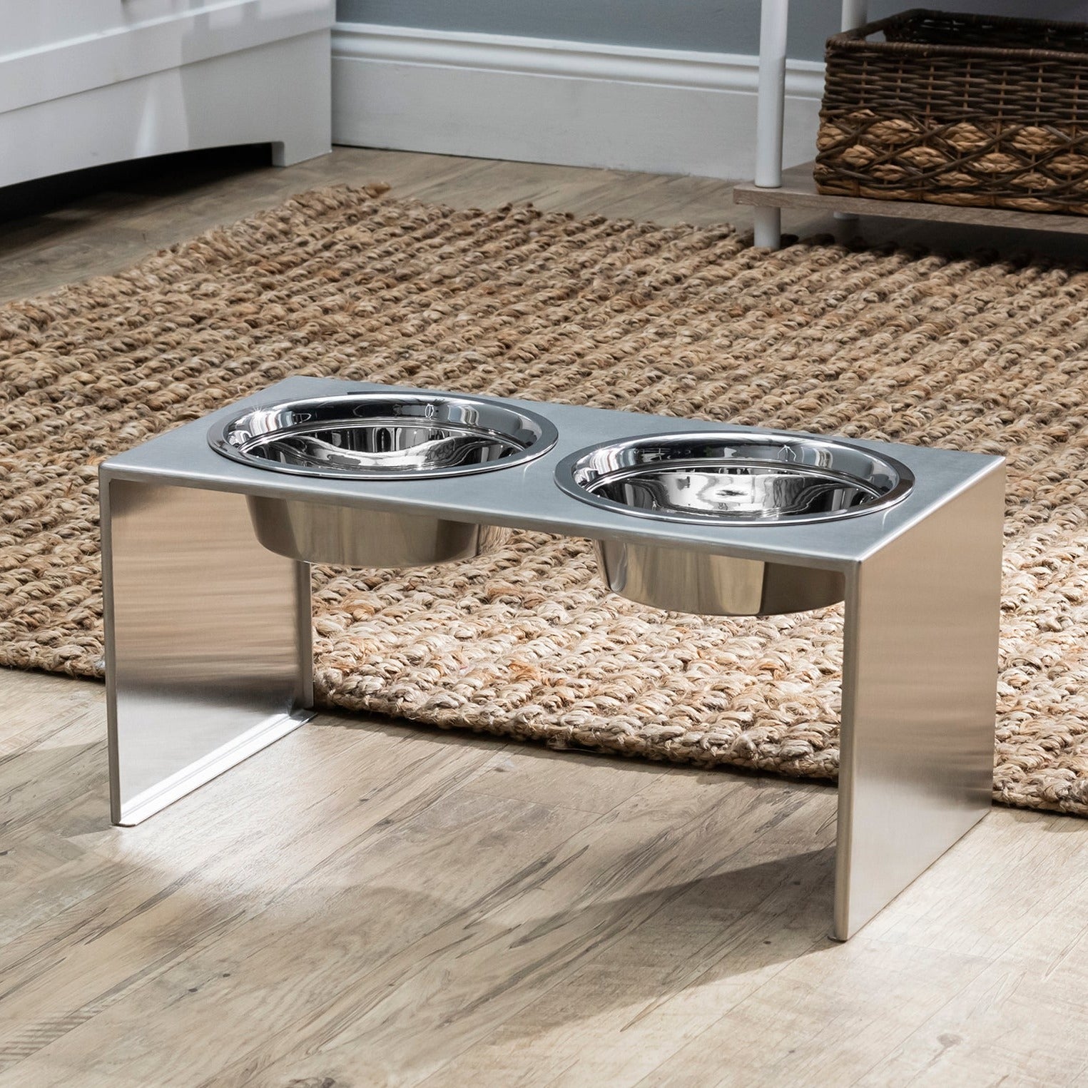 Slate. Modern Stainless Steel Elevated 2 Dog Bowl Stand. S - L Dog