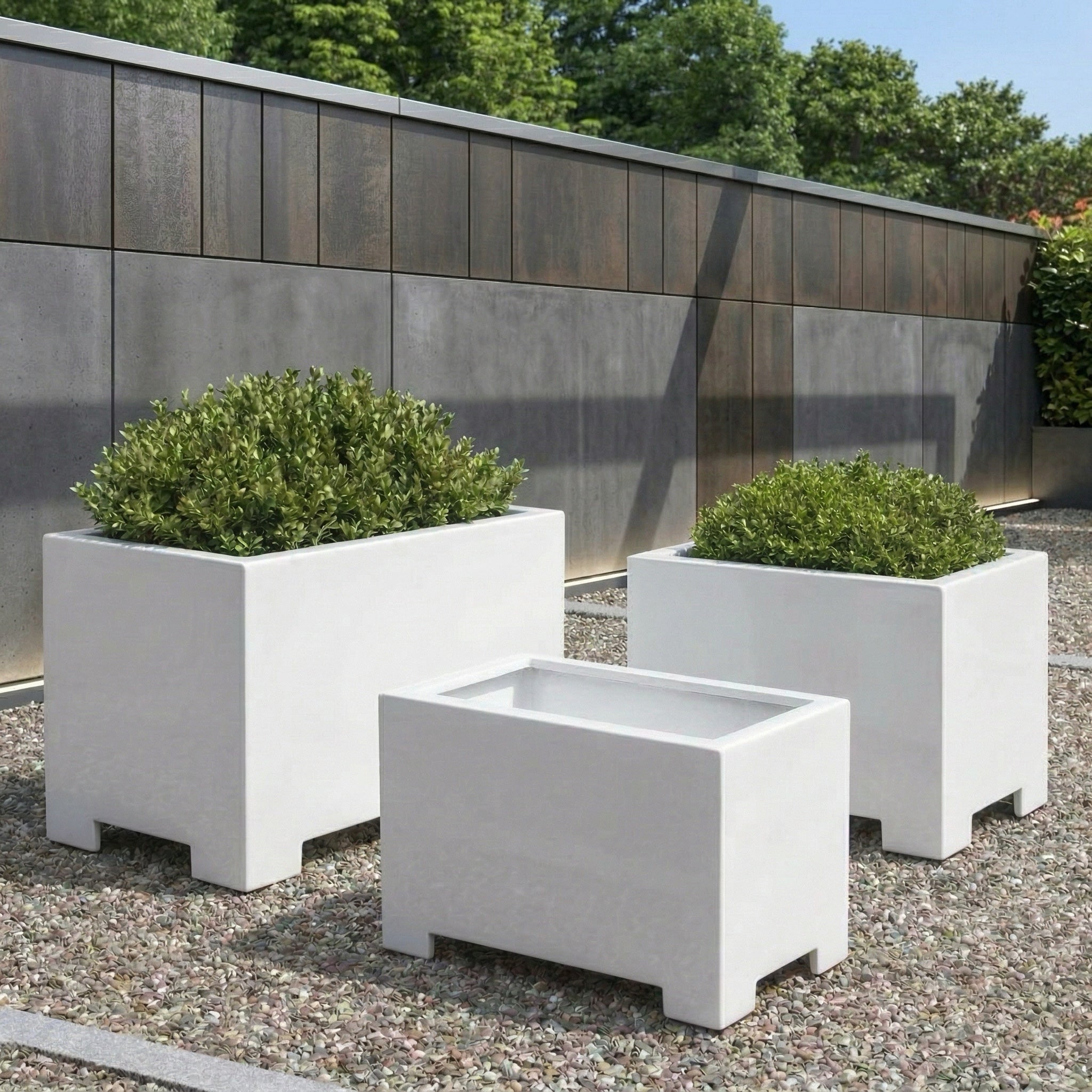 Alora Fiberglass Rectangle Planter - Long Block, Gloss White