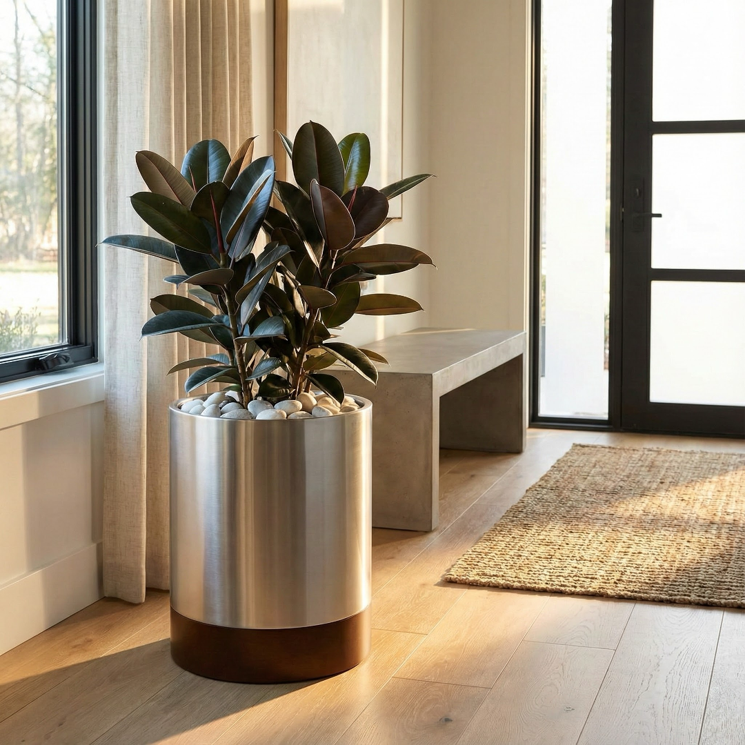 Knox Cylinder Indoor Planter w/ Hardwood Base - Modern 18 Gauge