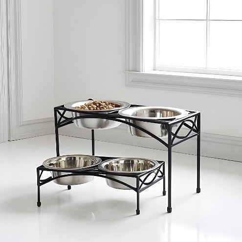 Elegant Elevated Dog Bowls w/ Wrought Iron XS, Large