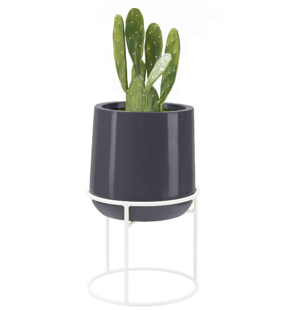 Ainslie. Glossy Fiberglass Round Plant Pot with Stand. 18" Tall, 23.5" Tall  | NMN Designs