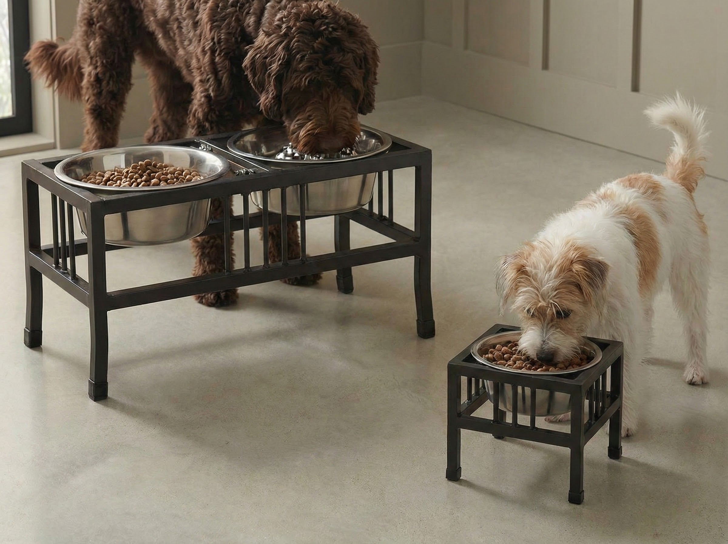 Dog Collection Single Baron Dog Diner Collection. Modern Wrought Iron Raised Dog Bowls w ...