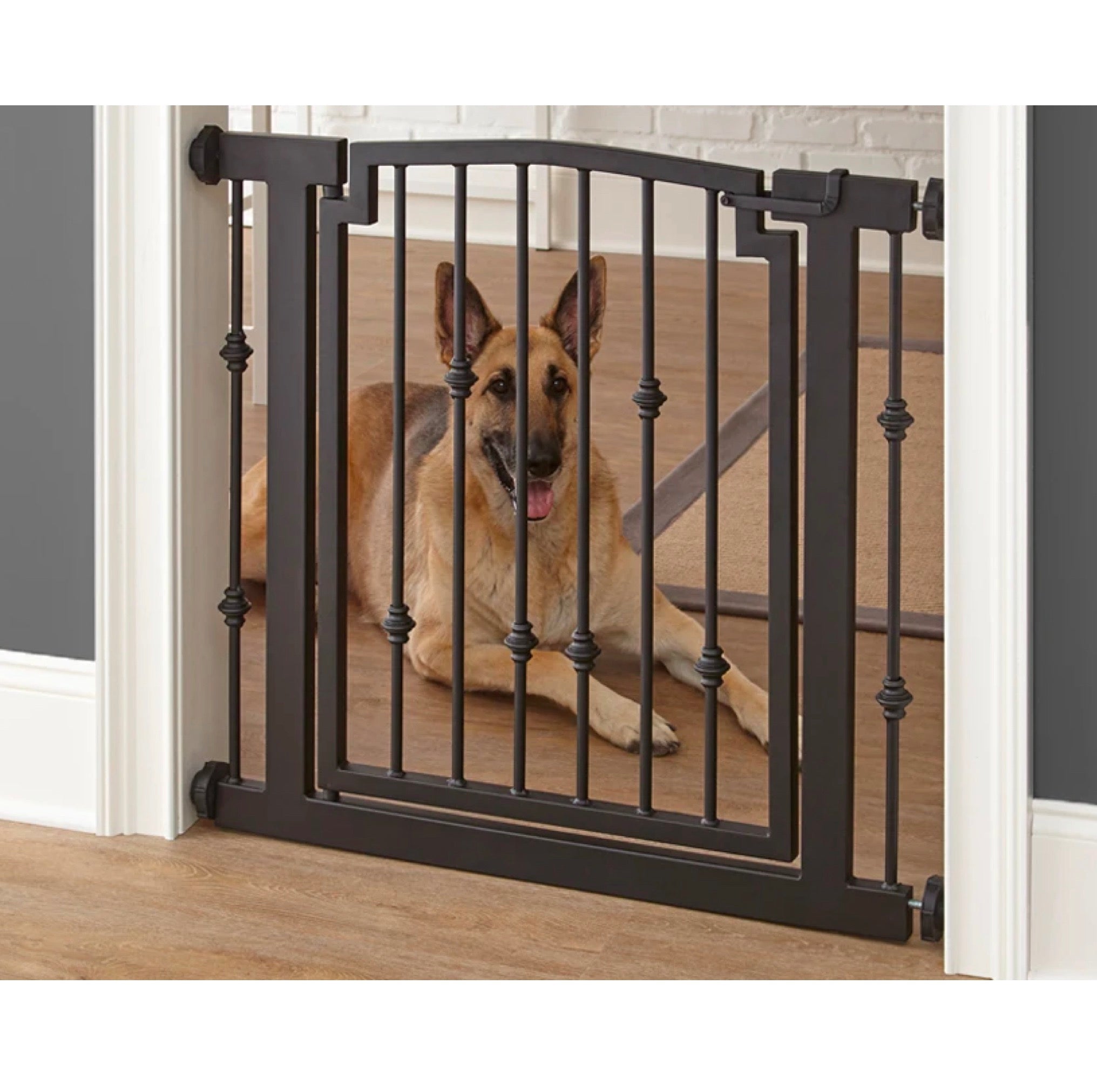 thumbnail image 2 of Unipaws Extra Wide Dog Gate, Pet Playpen With Wooden Construction And Wire, 6 Panels Freestanding Walk Through Pet Gate With 4 Support Feet, Foldable Pet Exercise Pen, Espresso 2 of 9