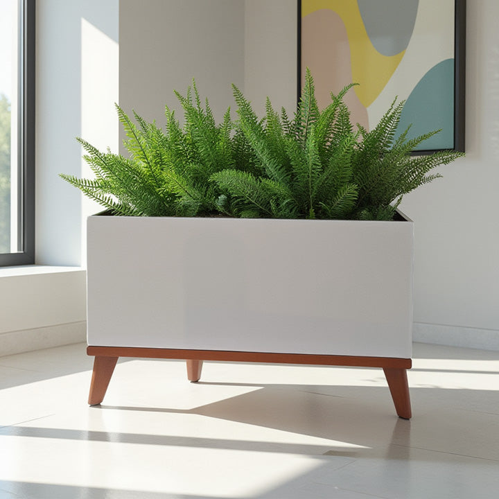 white rectangle planter indoor Madeira Rectangle Planter with Base