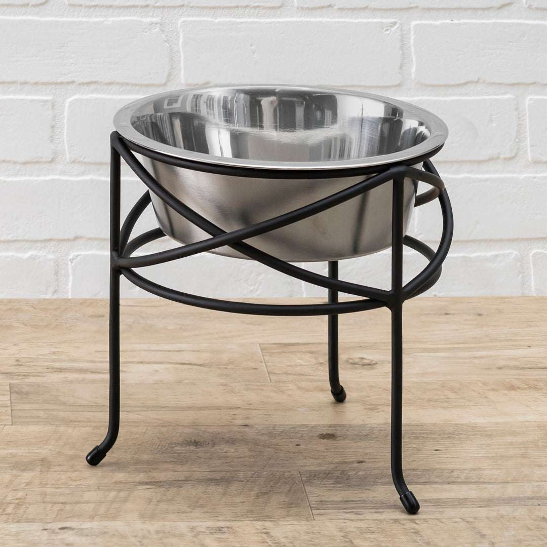 Unique, Wrought Iron Elevated Single Dog Bowl w/ Stand