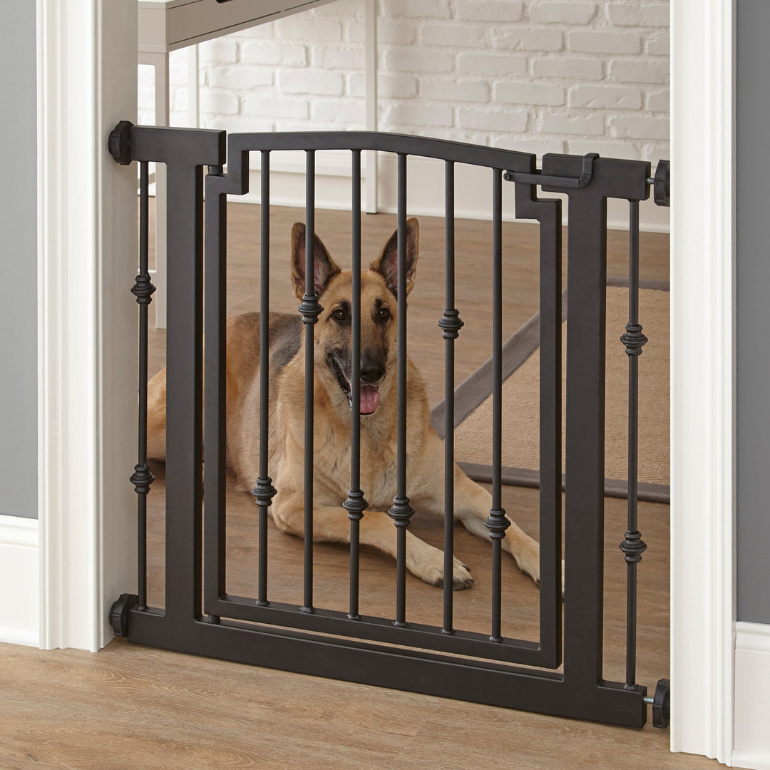 Stylish Indoor Dog Gates Walk Through Pet Gate for Inside House. Puppy Gate w Door Modern Indoor Dog Fence. Stairs Doorway Wide NMN Designs