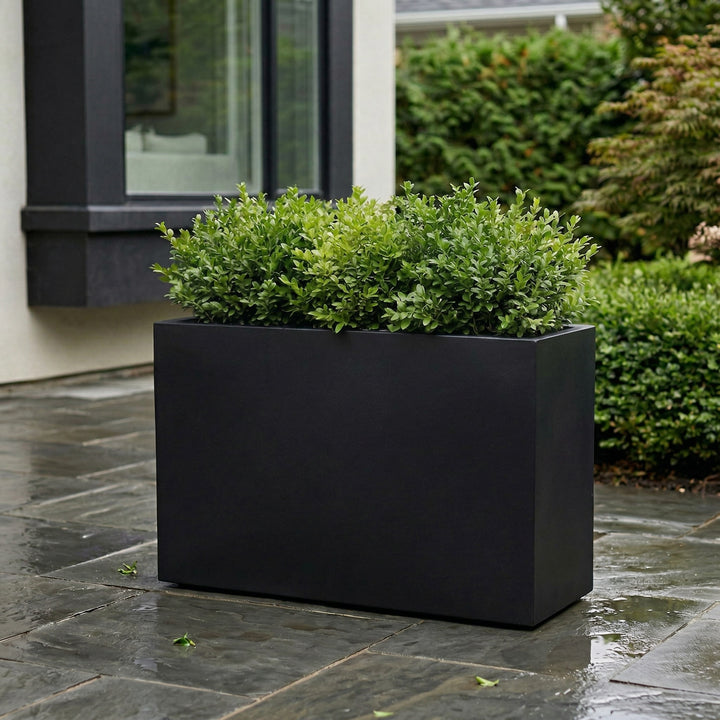 hsn modern design indoor/outdoor plastic box series planter Julian Rectangle Block Fiberglass Planter Box, 30" x 12" x 24" Trough Span w/ Drainage - Barrier, Divider Outdoor / Indoor