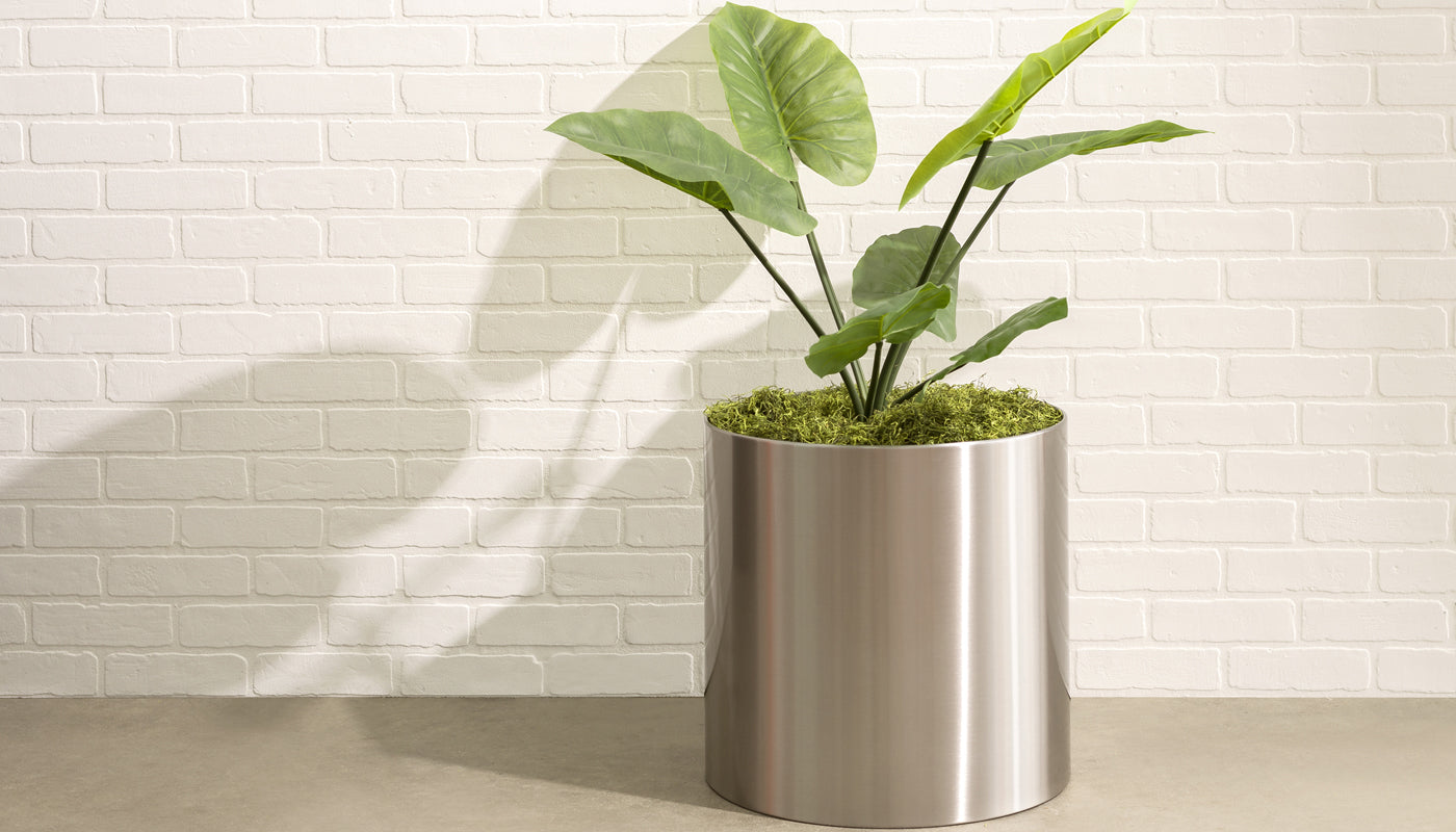 Knox Cylinder Planter. Modern Stainless Steel Metal Round Plant Pot for Plants and Trees. 12