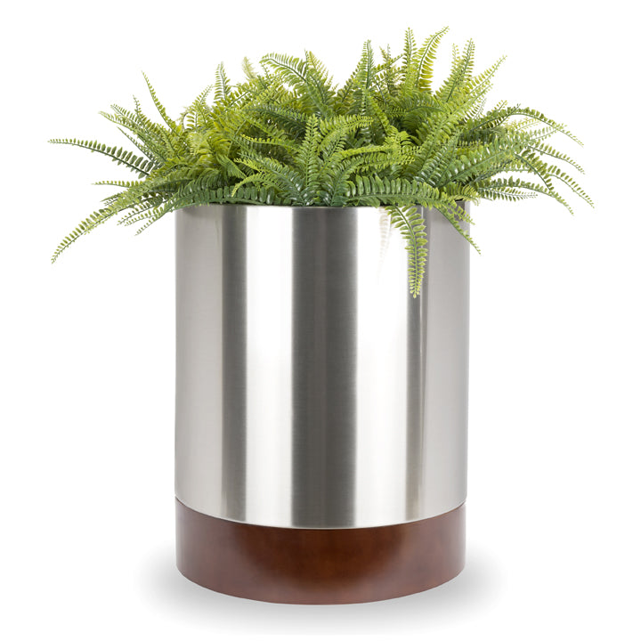 Designer White Metal Indoor Planter w/ Hardwood Wood Base. Best for Trees,  Indoor Plants. Commercial Grade, No Drainage. Knox by NMN Designs