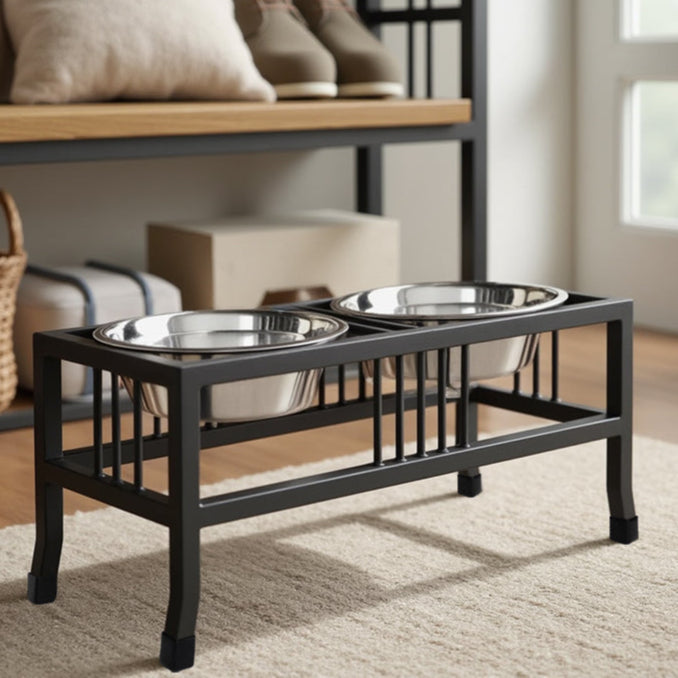 Wrought Iron Elevated Dog Bowl with Small Large