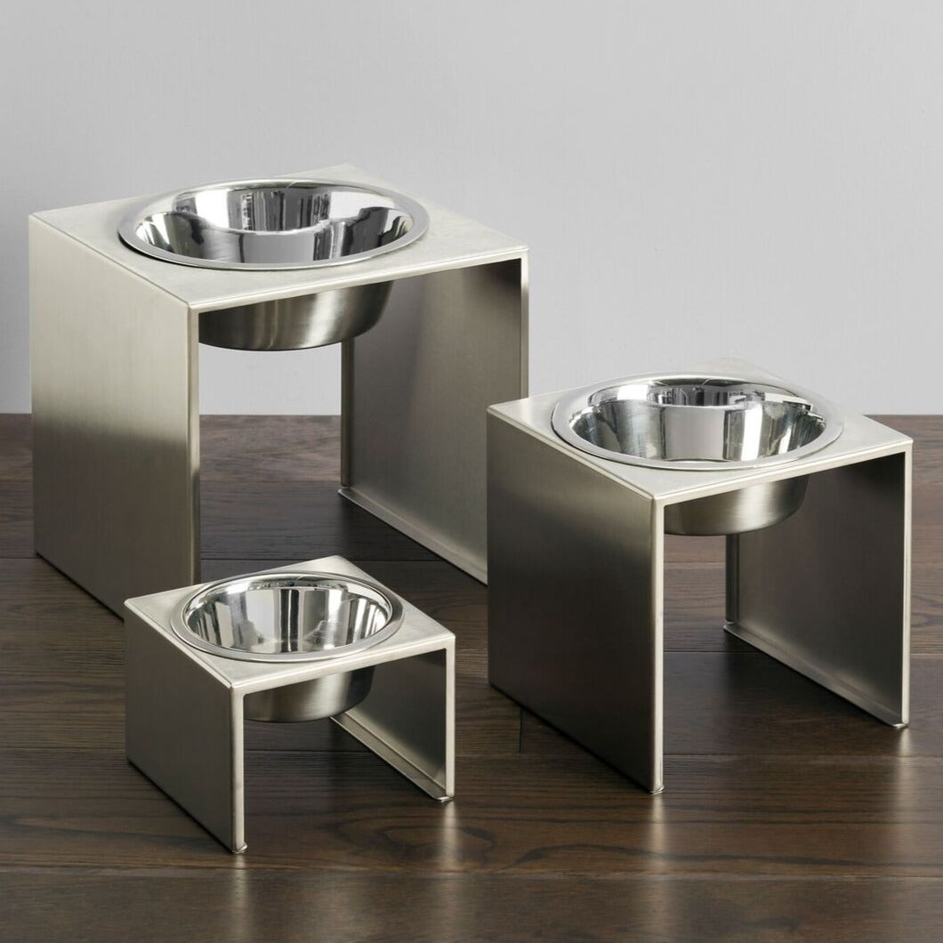 NMN Designs Slate Luxury Stainless Steel Elevated Dog Feeder Small