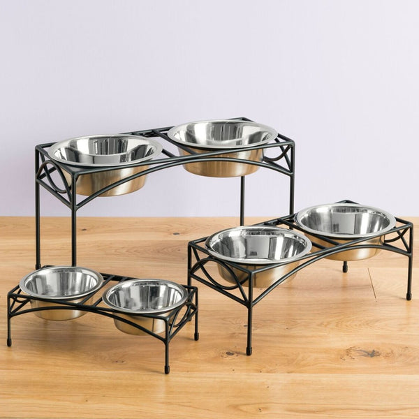 Elegant Elevated Dog Bowls w/ Wrought Iron XS, Large