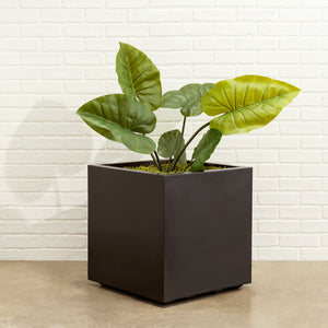 Seeley cube planter pot black fiberglass with drainage holes NMN Designs