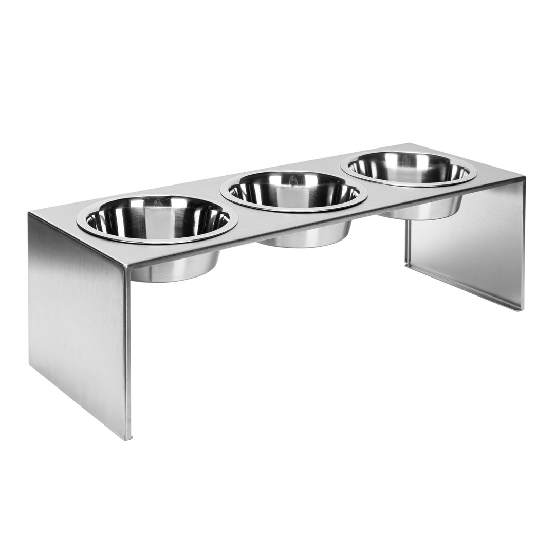 Slate Modern 3 Dog Bowl Elevated Stainless Steel Stand (Med - Large Dog 9