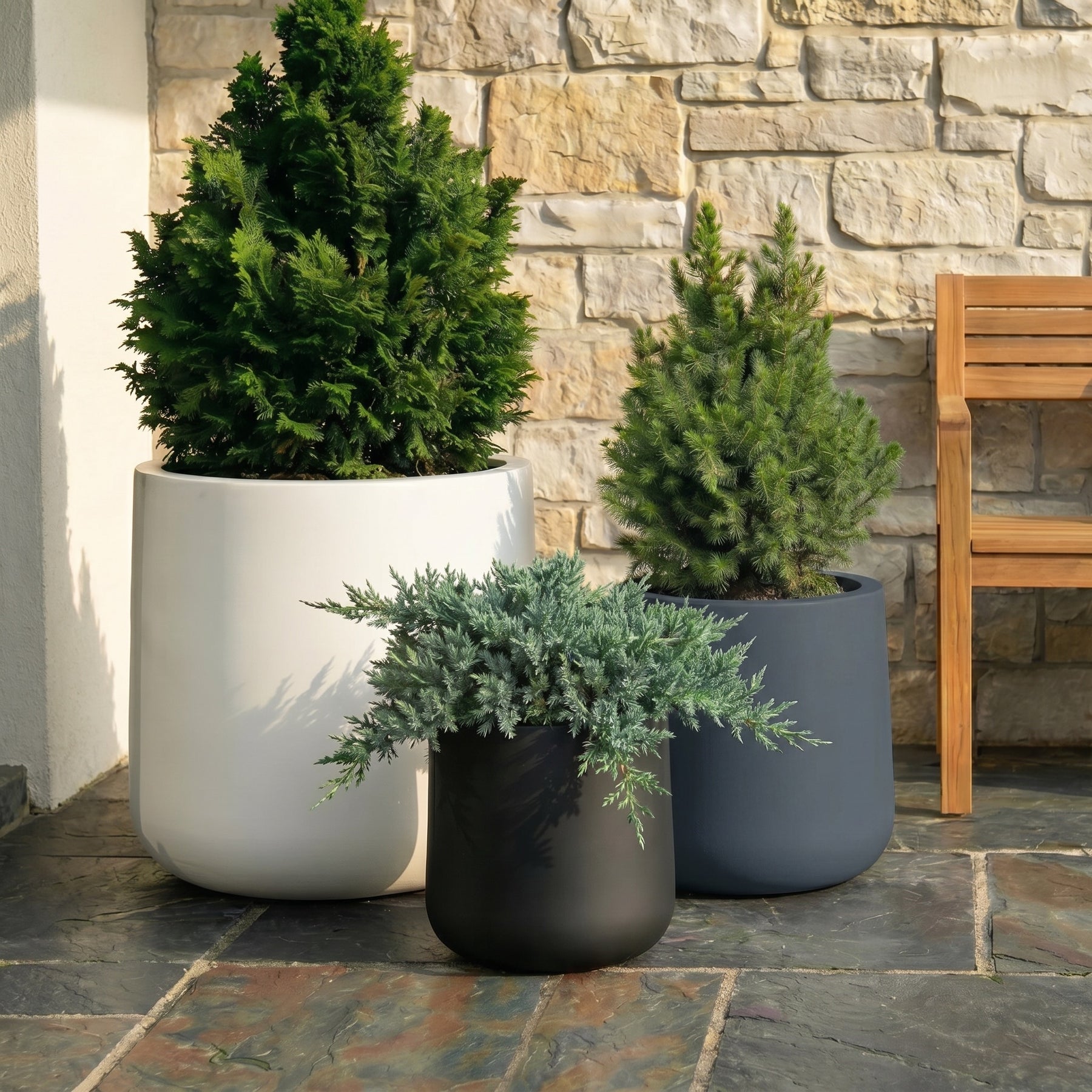 Ainslie Cylinder Planter - Modern Organic Round Fiberglass (9", 12", 16 ...