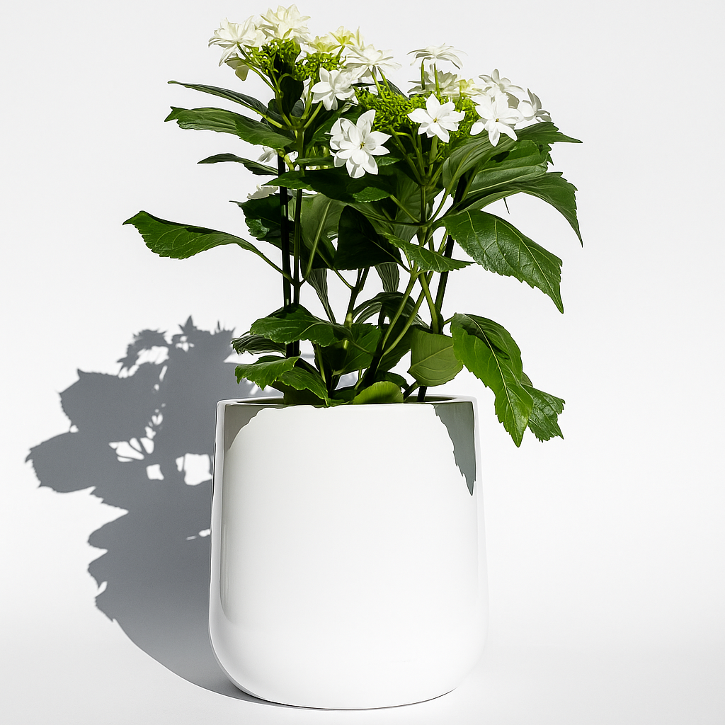 Ainslie Planter. Modern Glossy Round Fiberglass Plant Pot. Small 9