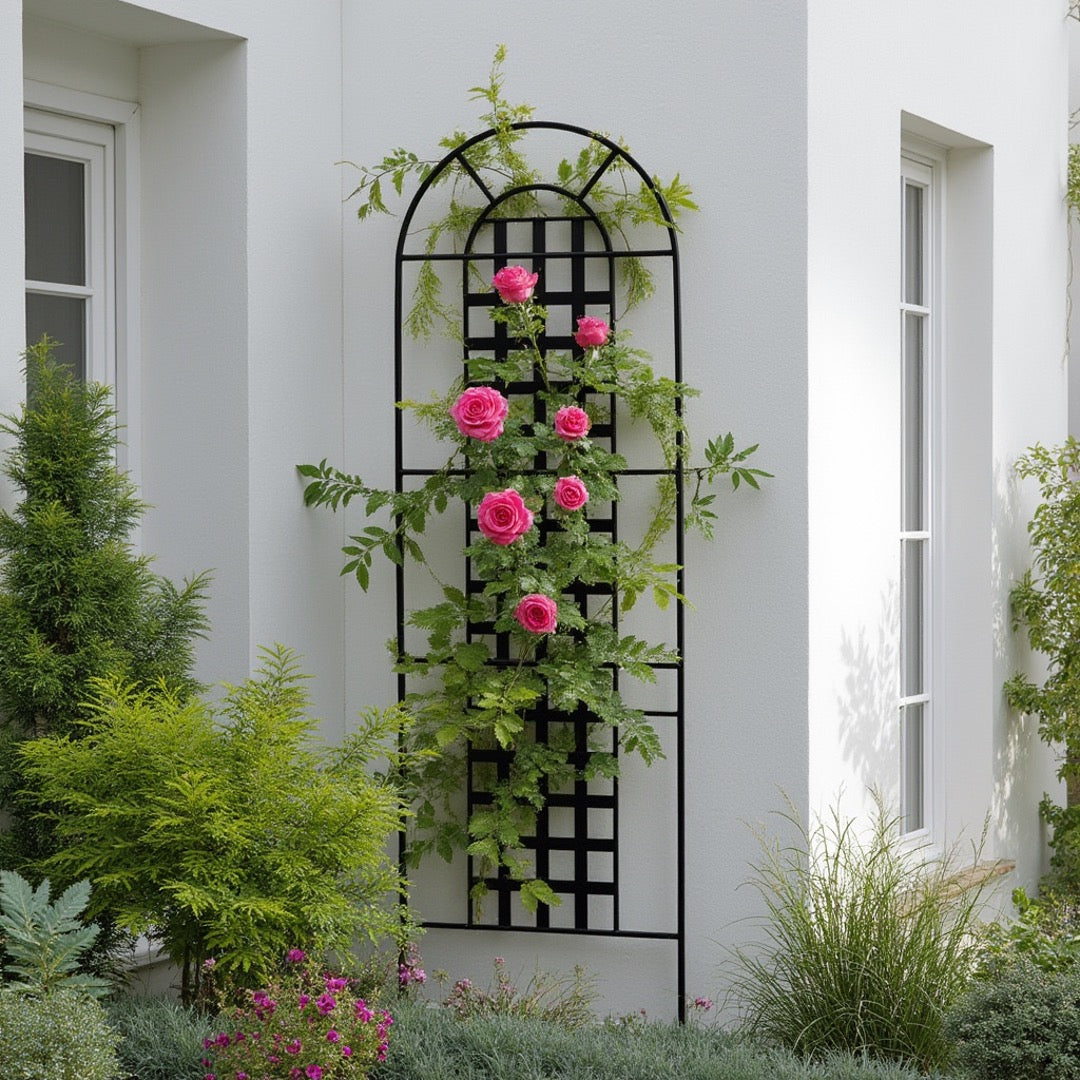 plant trellis wall 1-panel Metal Privacy Screen/Garden Trellis in Black Finish