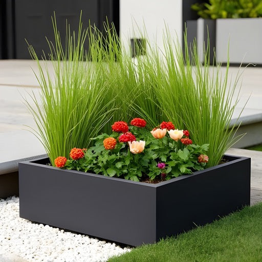 hsn modern design indoor/outdoor plastic box series planter Dharti Low Profile Fiberglass Planter 30" x 30" x 12" Outdoor Garden Bed Square, Matte Black