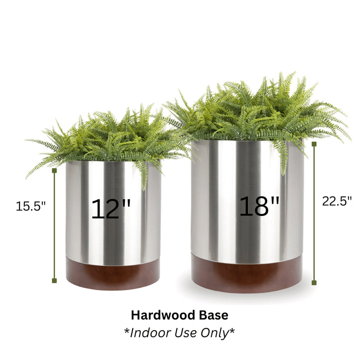 Knox Cylinder Indoor Planter w/ Hardwood Base - Modern 18 Gauge