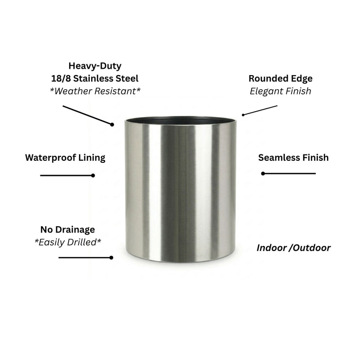 stainless steel indoor plant pots Brushed Stainless Steel Planter - XXL - 31" diam. x 24" ht. - Knox Mod Design - Heavy Duty, Round Planter Pot, Metal, Indoor/Outdoor