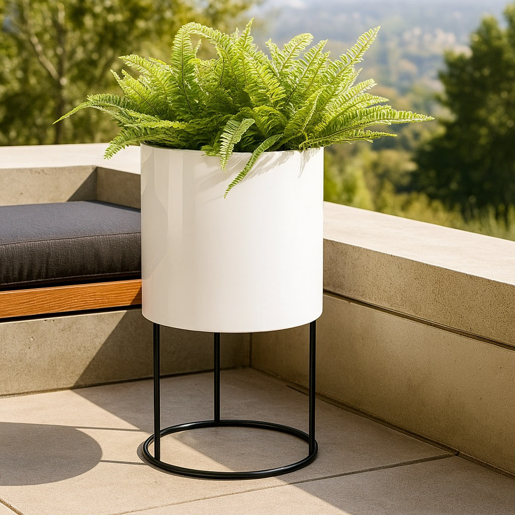 Knox Planter w/ Stand. Modern Stainless Steel Plant Pot. Indoor