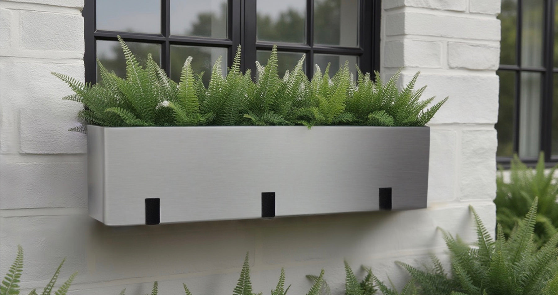 Modern Silver Metal, Long Trough, Window Box Planter Box. 36