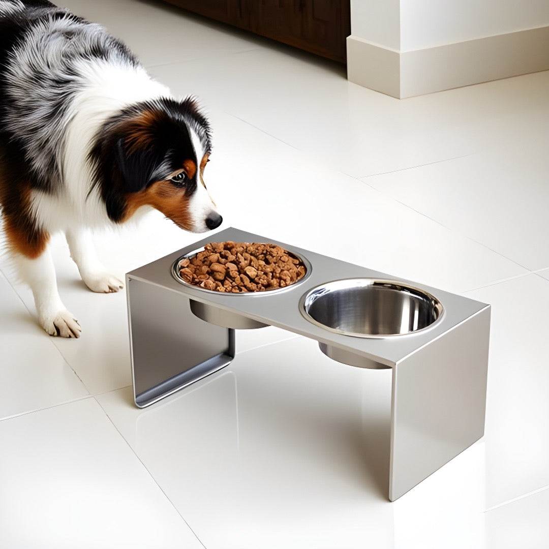 Slate. Modern 304 Stainless Steel Elevated Dog Bowls w/ Stand