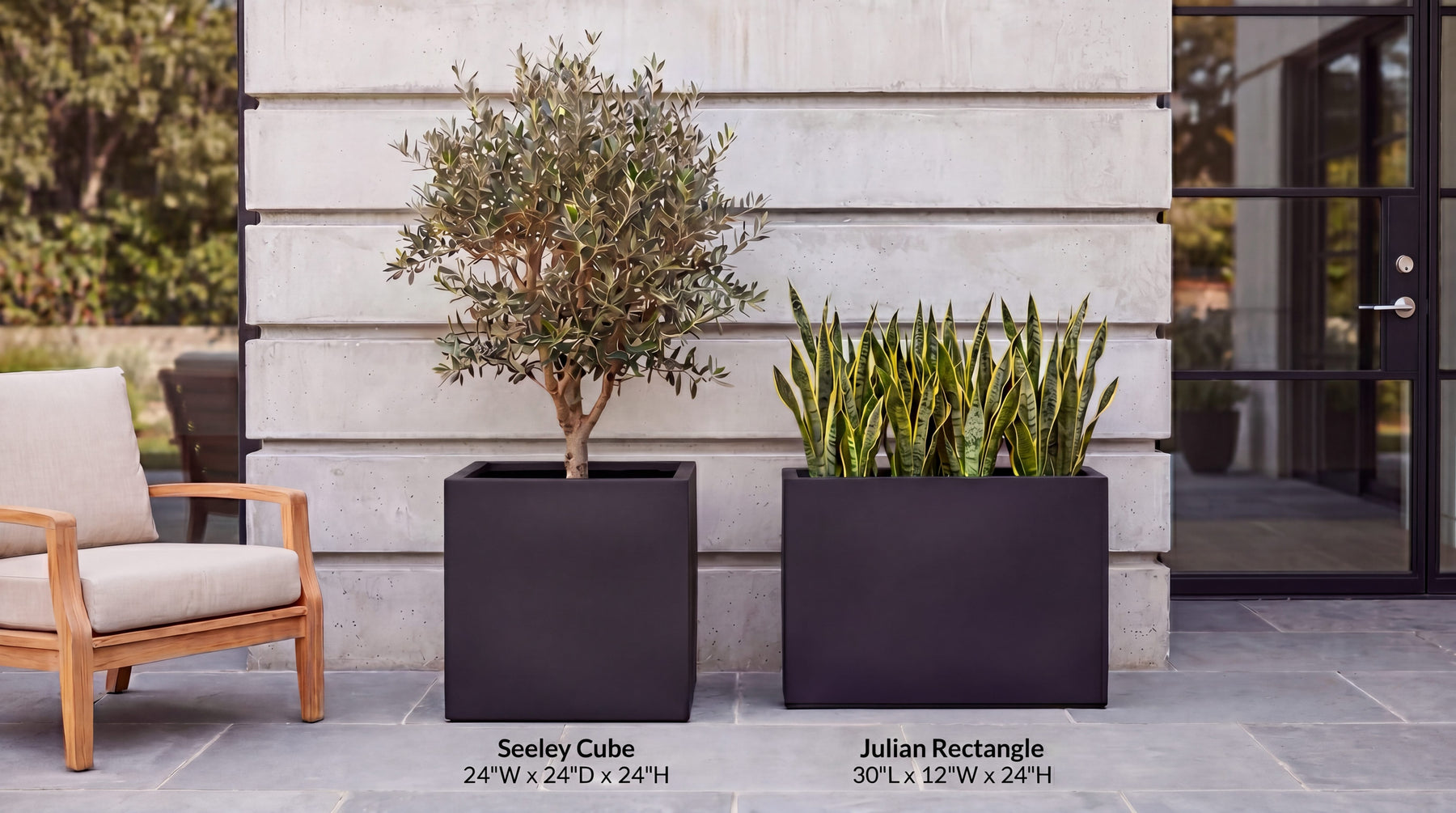 Julian Rectangle Block Fiberglass Planter Box, 30" x 12" x 24" Trough ...