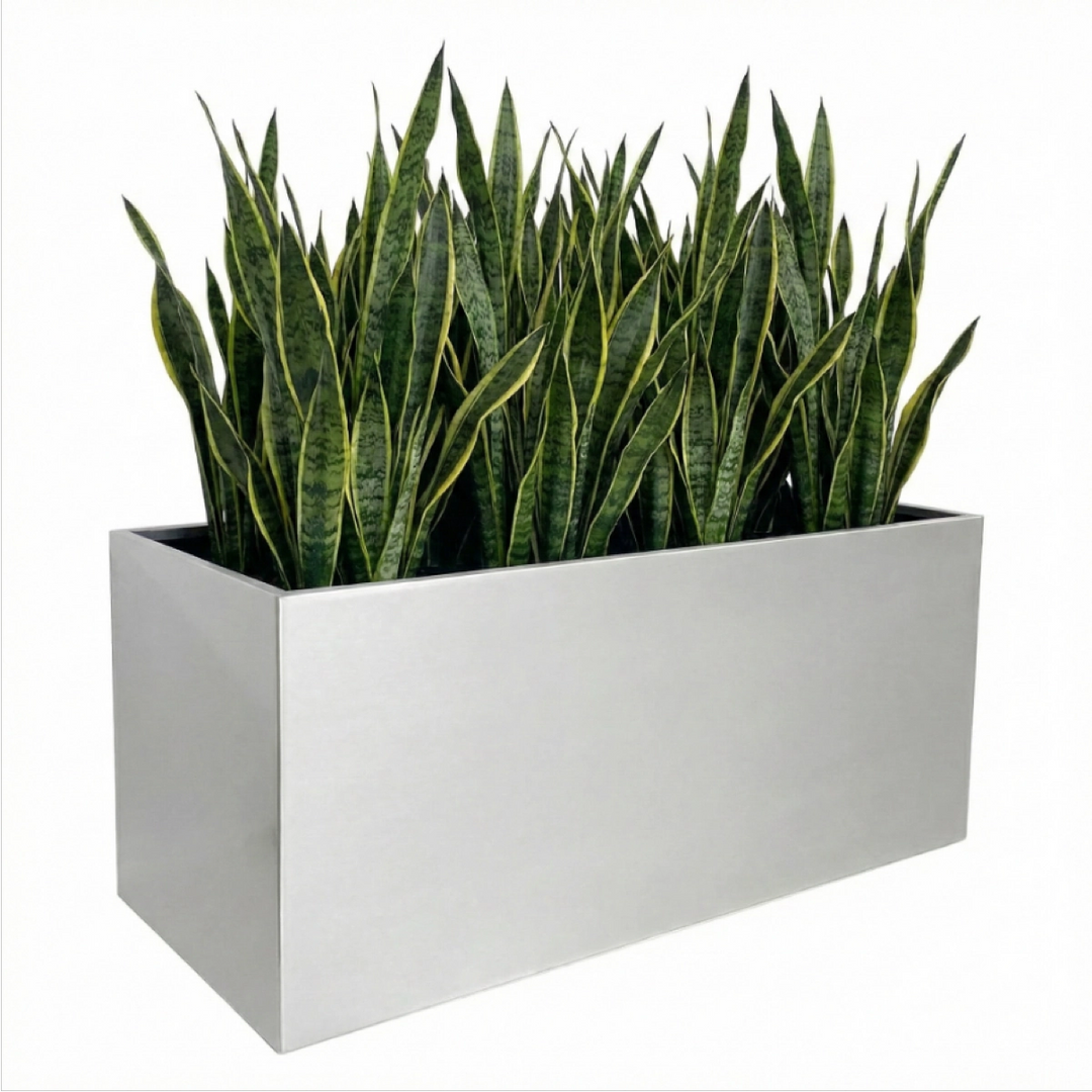 snake plant rectangular pot Madeira - Architectural Aluminum Long Block Planter, 30" Long x 12" Tall, Indoor / Outdoor, Modern Rectangular. Lined, No Drainage. Commercial Grade