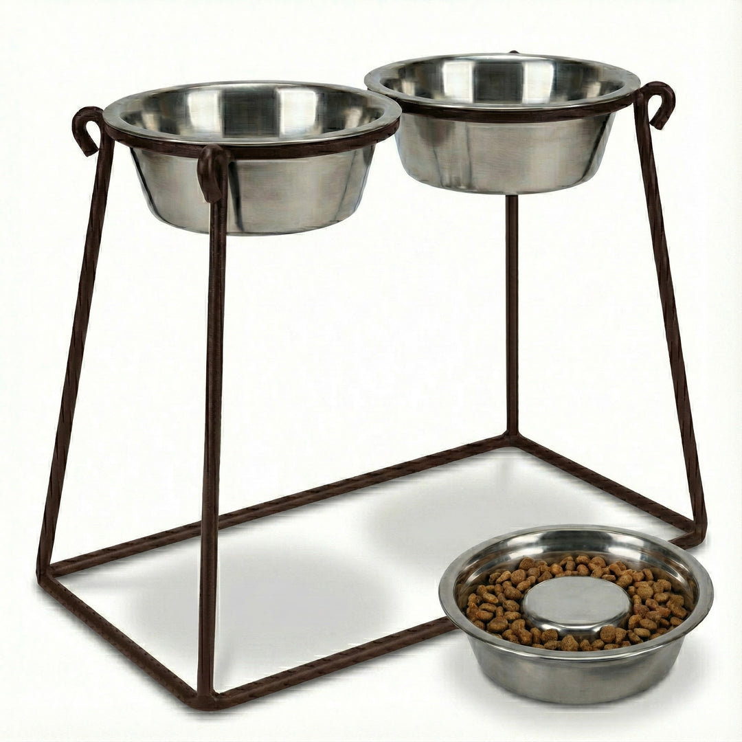 Pyramid - 18" - 24" Tall Elevated Bowls, Large Dog, Wrought Iron Stand -  Great Dane, Slow Feed Bowl, Stainless Steel Food, Water | NMM Designs  NMN  Designs