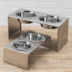 Slate. Sleek Modern Elevated Stainless Steel Dog Bowl Stand Set. Upscale Dog Feeding Station. Chic Raised Stainless Steel Food and Water Feeder. Small Dog - Large Dog Breed. NMN Designs