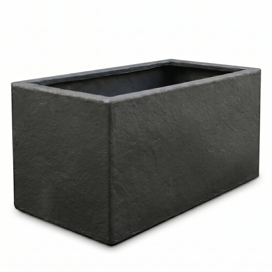 Modern Faux Concrete Planter Box, Large Rectangular Fiberglass Trough Span  Long Block Planter, Fake Stone w/ Drainage