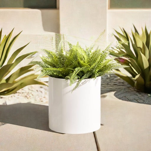 indoor white planter pot Knox Cylinder White Metal Planter