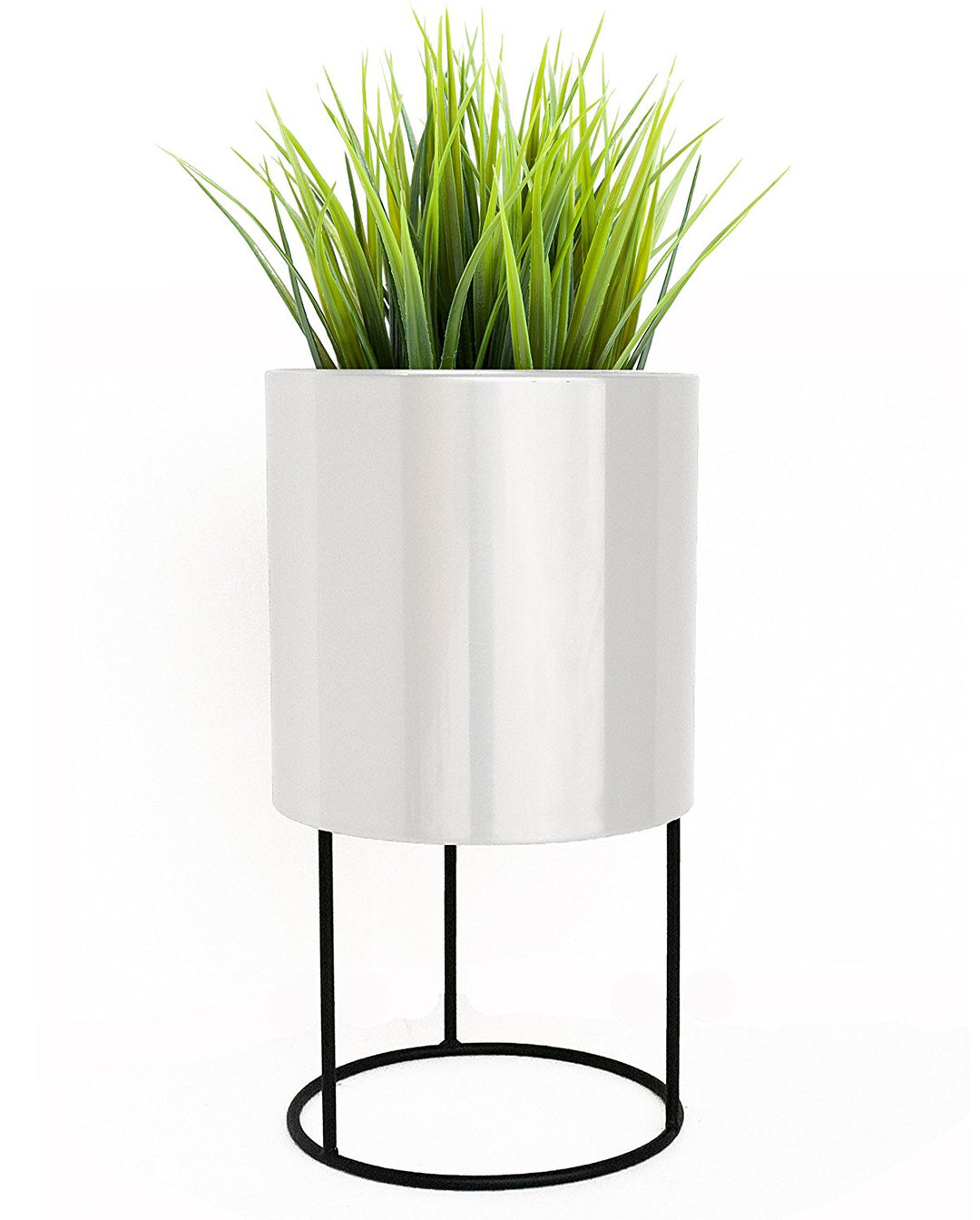 white metal plant stand indoor Glossy White Metal Plant Pot Modern Knox Raised Tall Stand Outdoor Indoor NMN Designs