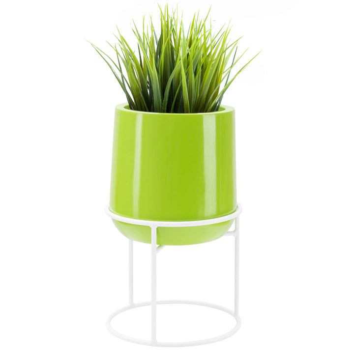 Ainslie. Glossy Fiberglass Round Plant Pot with Stand. 18