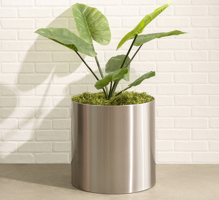 silver pot plant Knox Stainless Steel Planter - (18 Gauge) Small 12" - Large 31" Round, Silver / White, Indoor / Outdoor, No Drainage