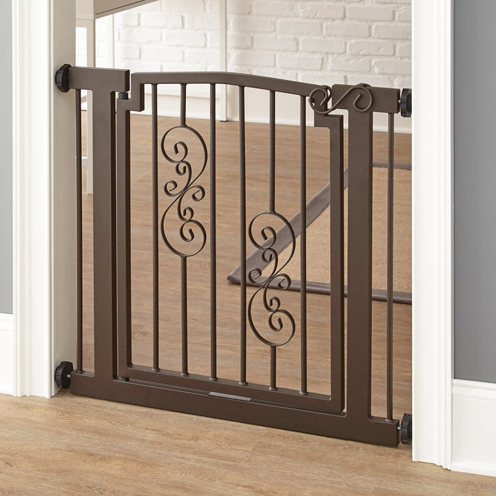 Noblesse. Decorative Dog Gate w Door. 28 60 Wide. Wrought Iron Metal Doggy Gate Designer Dog Gate for Pets Inside the House NMN Designs