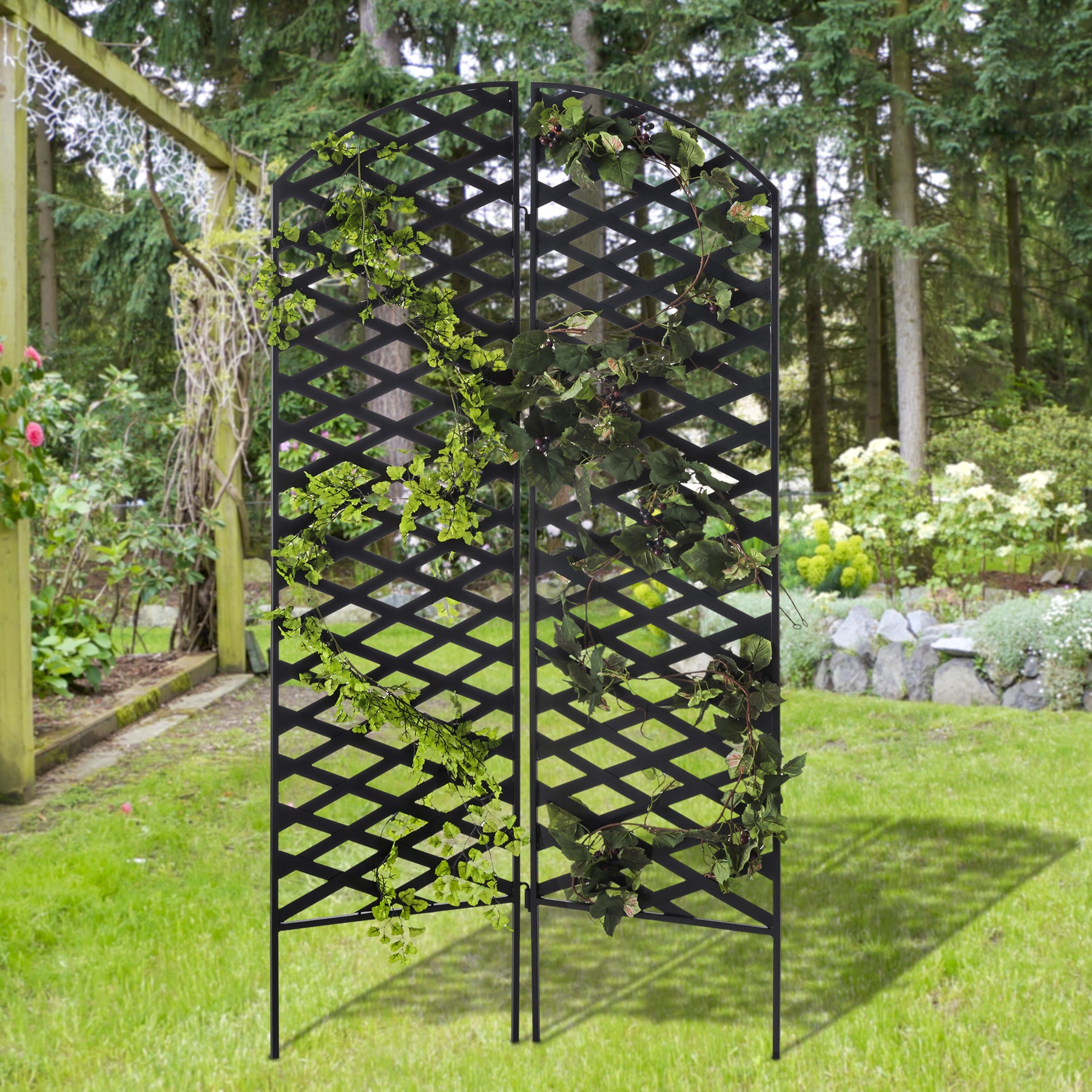 planter screen trellis Black Metal Outdoor 2-Piece Garden Screen