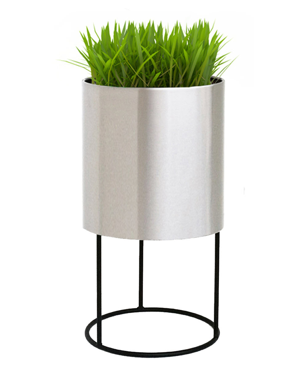 white indoor planter with stand Glossy White Metal Plant Pot Modern Knox Raised Tall Stand Outdoor Indoor NMN Designs