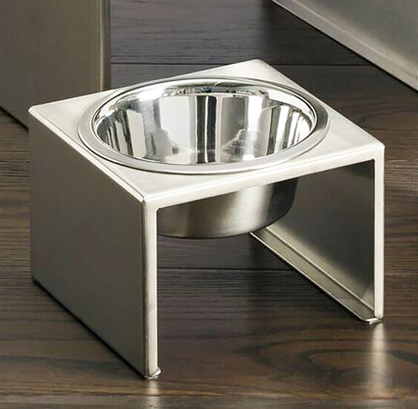 Slate. Modern Stainless Steel Elevated 2 Dog Bowl Stand. S - L Dog Feeding  Station, Best Raised Luxury Stainless Steel Food, Water Bowl