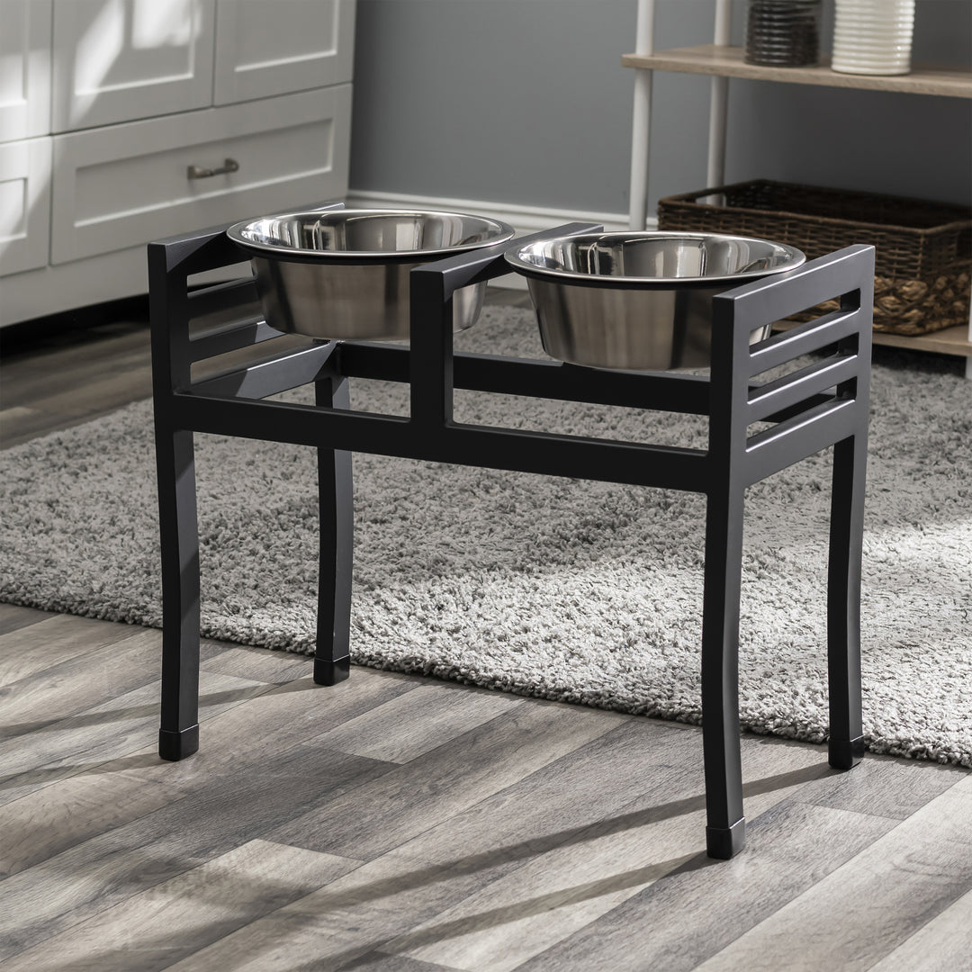 Modern, Designer Elevated Dog Bowls w/ Metal Small