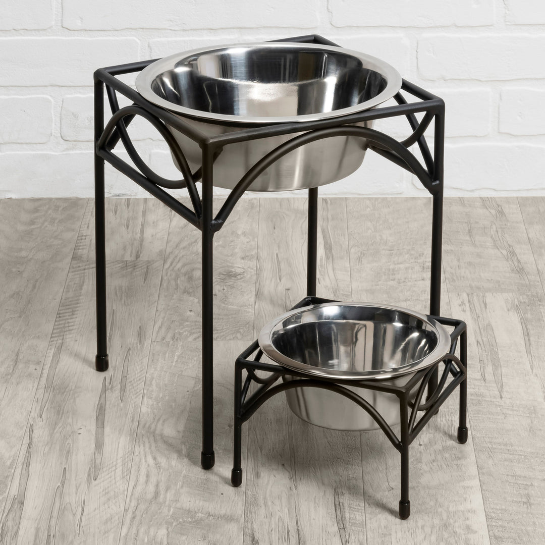 Regal Elevated Single Dog Bowl Wrought Iron Stand. Small to Large Dog. Best Strudy Raised Metal Stainless Steel Dog Food or Water Bowl NMN Designs