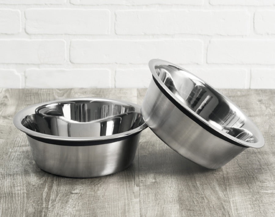 Stainless Steel Dog Bowl w Rubber Rim Set of 2 Best Dog Bowls for Raised Food Water Stands NMN Designs Pets Stop